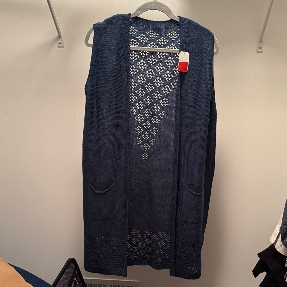 Elegant Open-Front Navy Cardigan